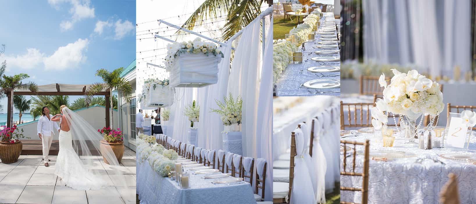 wedding reception luxury orchids - all white wedding - getting married in the cayman islands